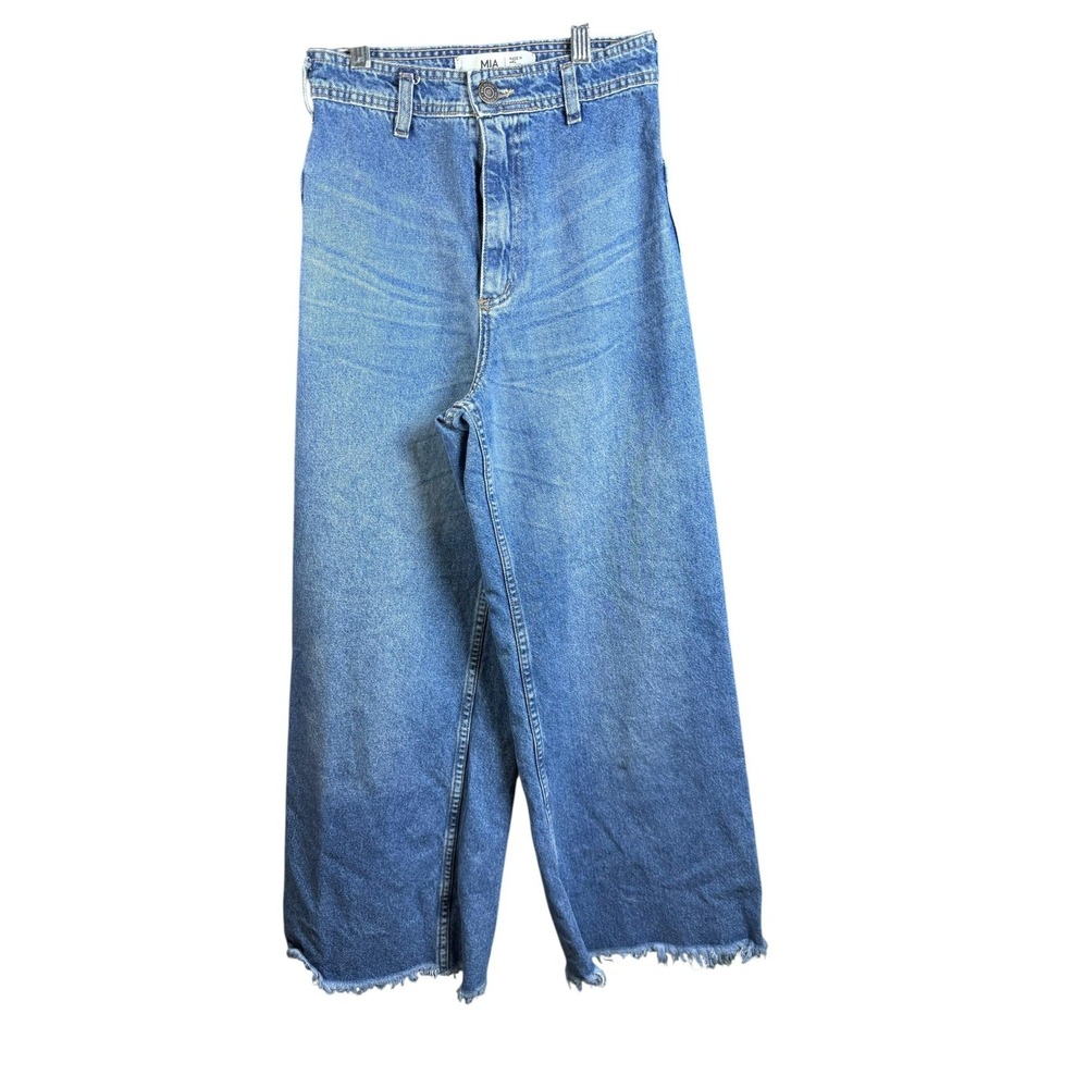 MIA Denim Skirt Womens 22 Blue Pants High Rise Front Slit Raw Hem Pockets